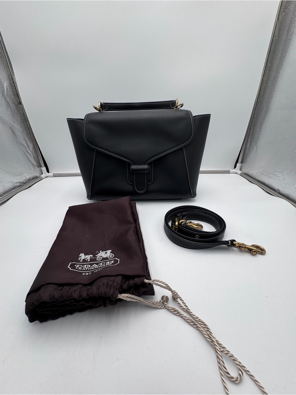 Vintage Coach 1941 Courier Carryall 88348 Black Leather Crossbody Bag Dust Bag